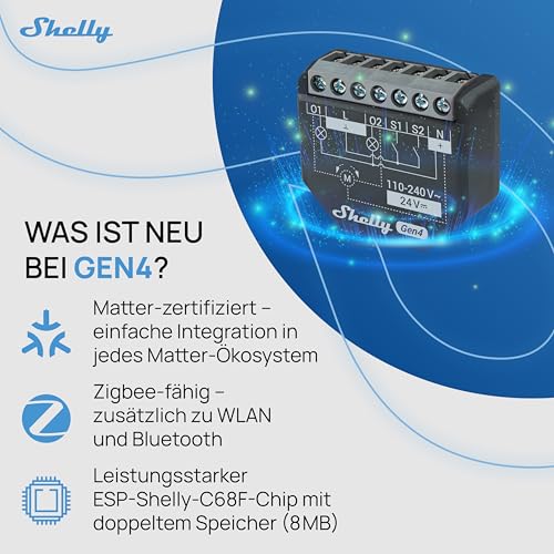 Thumbnail 6 de Shelly 2PM Gen4 – WLAN 2‑Kanal Relais-Schalter, Zähler & Matter-Kompatibilität (4er‑Set)