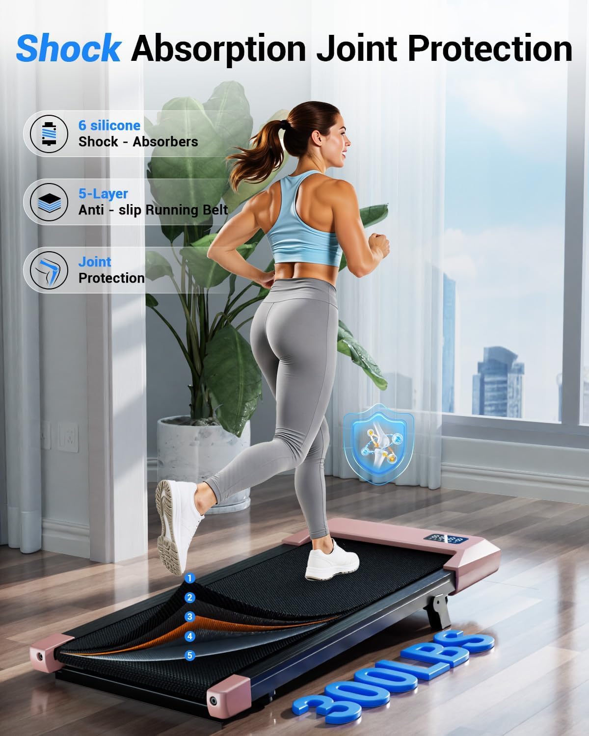 Detalle 2 de Superun walking pad treadmill, 6% incline, 300 lbs capacity, 2.5 hp motor