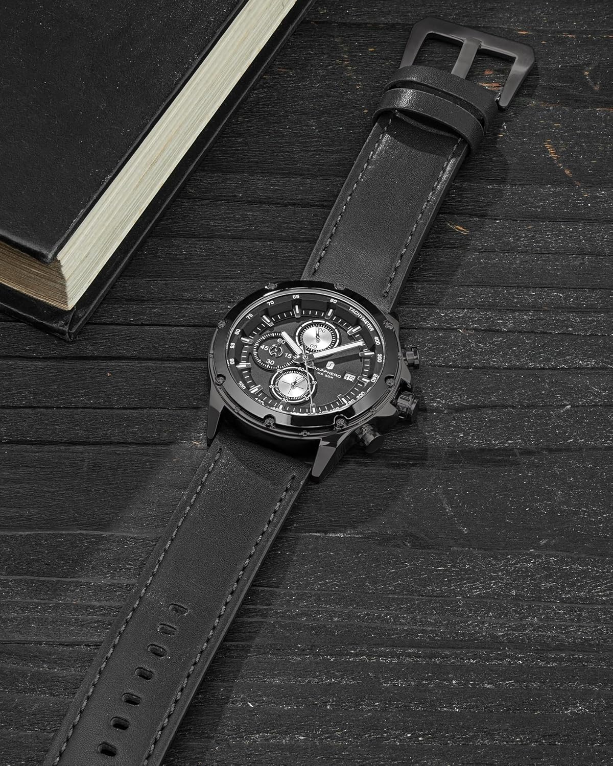 Thumbnail 3 de BENYAR BY Herrenuhr – Chronograph Herrenuhr mit Lederarmband, 46 mm, Quarz, wasserdicht 30 m