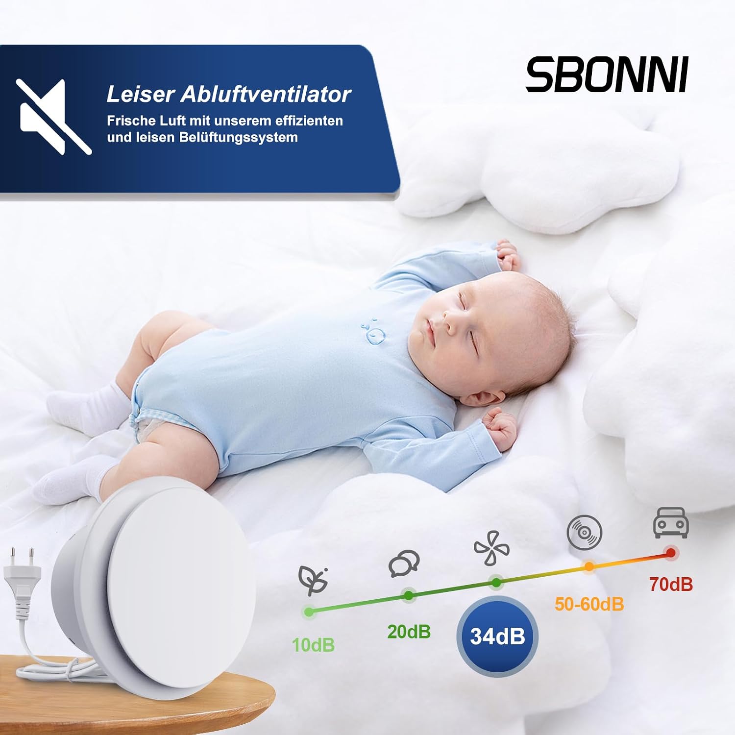 Detalle de SBONNI Badlüfter 100mm – Leiser Abluftventilator 12W, 130 m³/h, IPX4, 5 Jahre Garantie