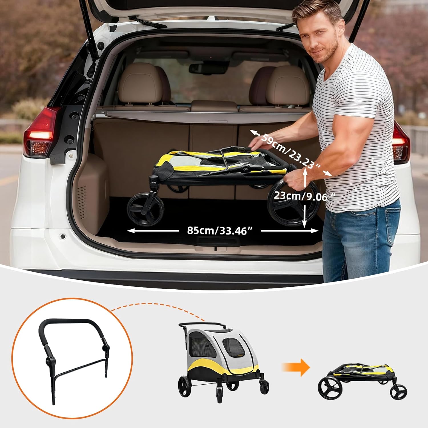 Detalle de BingoPaw Travel Stroller for Dogs and Cats — 4 Oversized EVA Wheels, Heavy Duty Pet Pram (Loads up to 20kg)