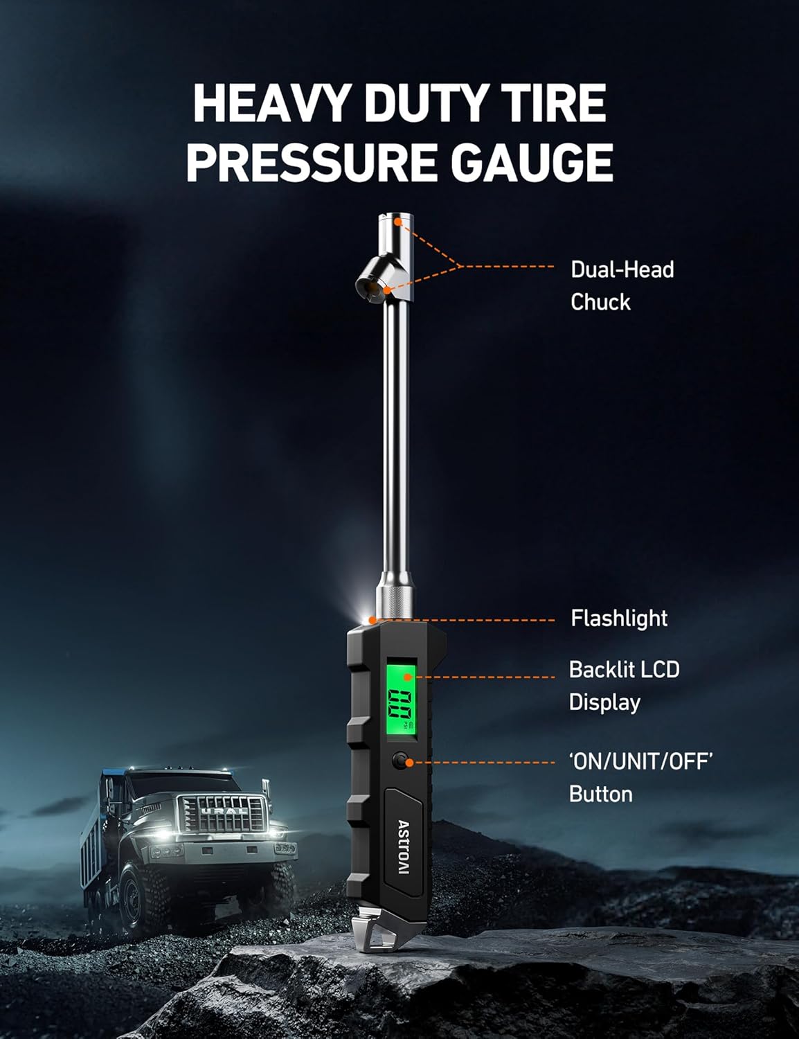 Detalle 2 de AstroAI Digital Tire Pressure Gauge 230 PSI