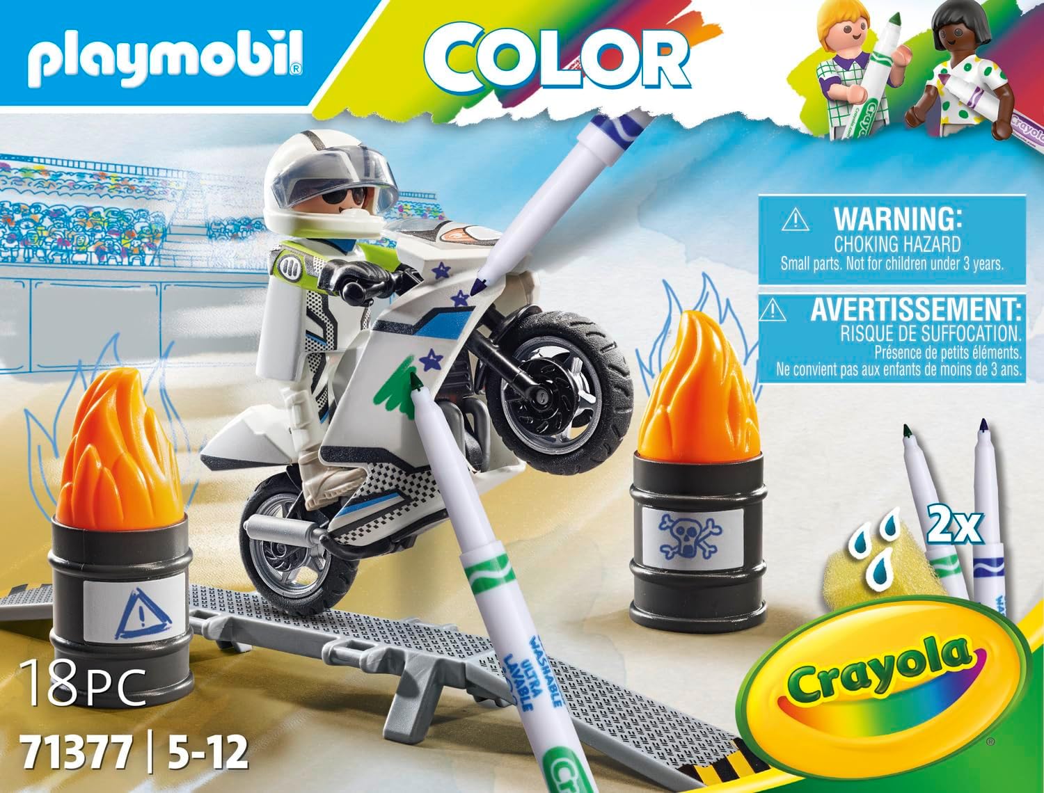 Detalle de PLAYMOBIL Color 71377 Motocykl do kolorowania z rampą i zmywalnymi pisakami