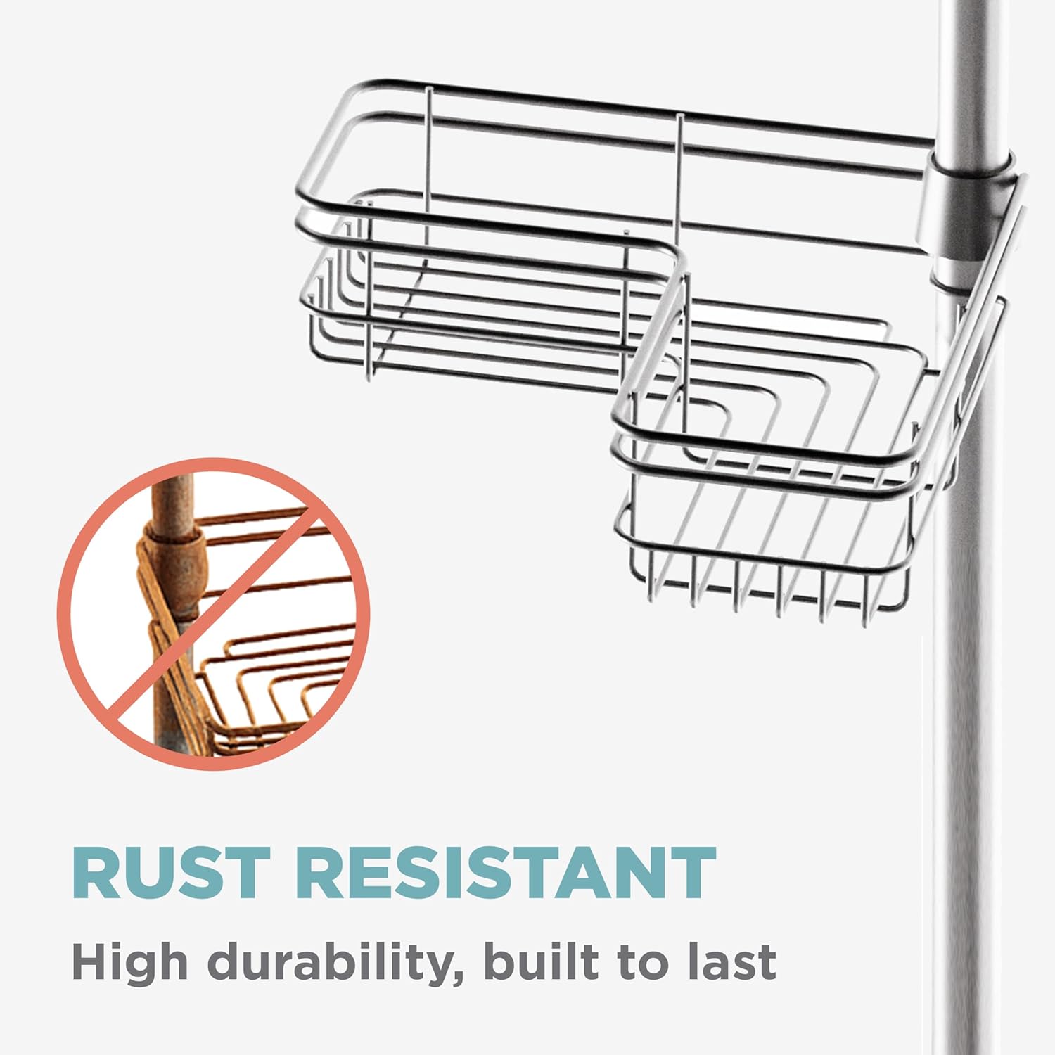 Thumbnail 4 de Zenna Home Tension Pole Shower Caddy Corner Organizer: Adjustable, Rust-Resistant Bathroom Storage