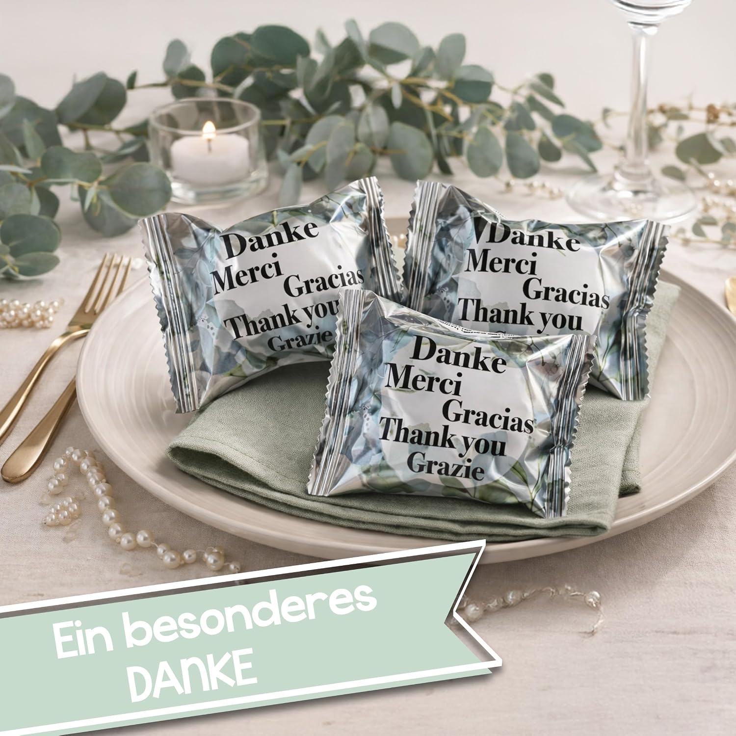 Detalle 2 de FOOD crew 60 Glückskekse „Danke“ – vegane Glückskekse in Geschenkbox, einzeln verpackt
