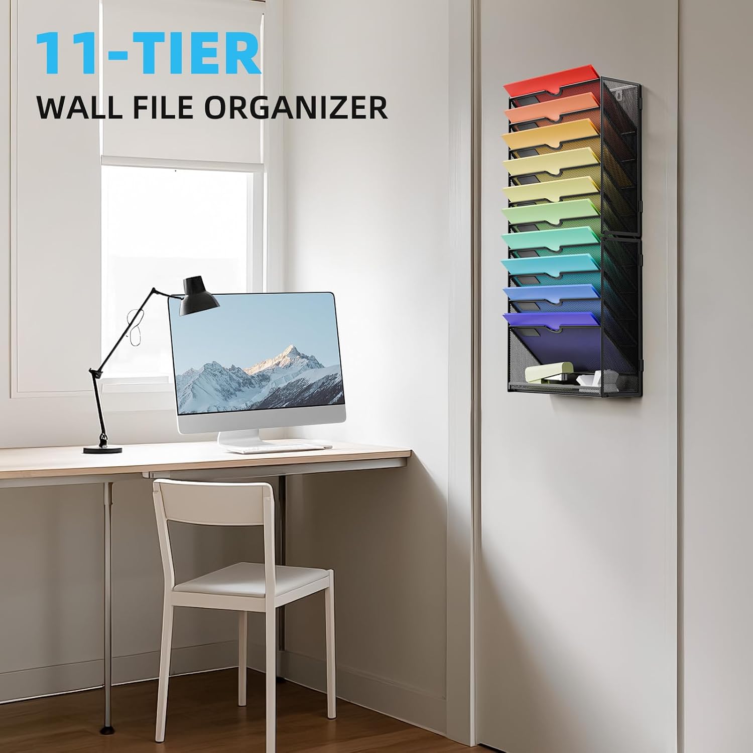 Detalle de Marbrasse 11 tier - Black Wall File Holder, Metal Mesh, Powder-Coated Finish