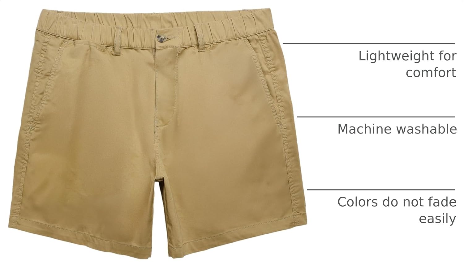 Detalle de maamgic Men's Classic-fit 5.5" Cotton Casual Shorts with Elastic Waistband and Multi-Pocket Design
