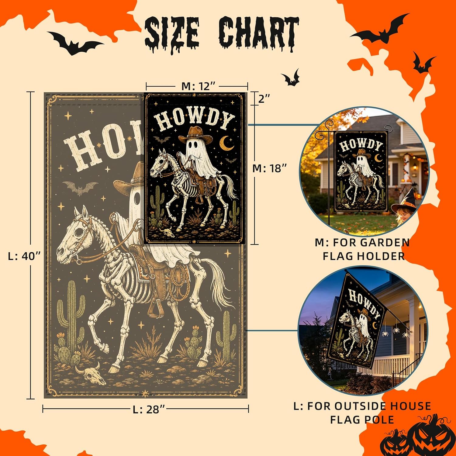 Detalle de Dimidium Western Ghost Rider Halloween House Flag, 28 x 40-Inch Double-Sided Polyester