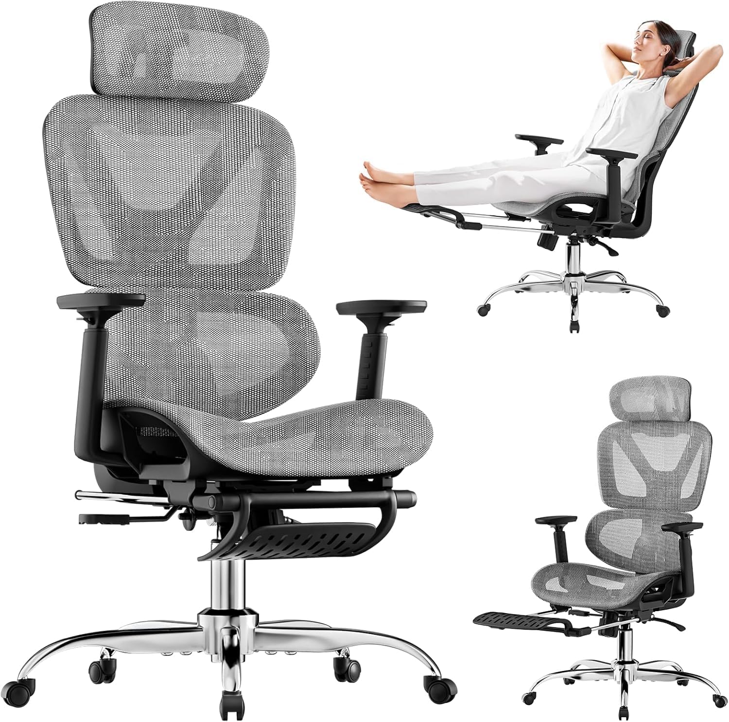 Detalle de Bürostuhl mit Fußstütze und 4D Armlehnen