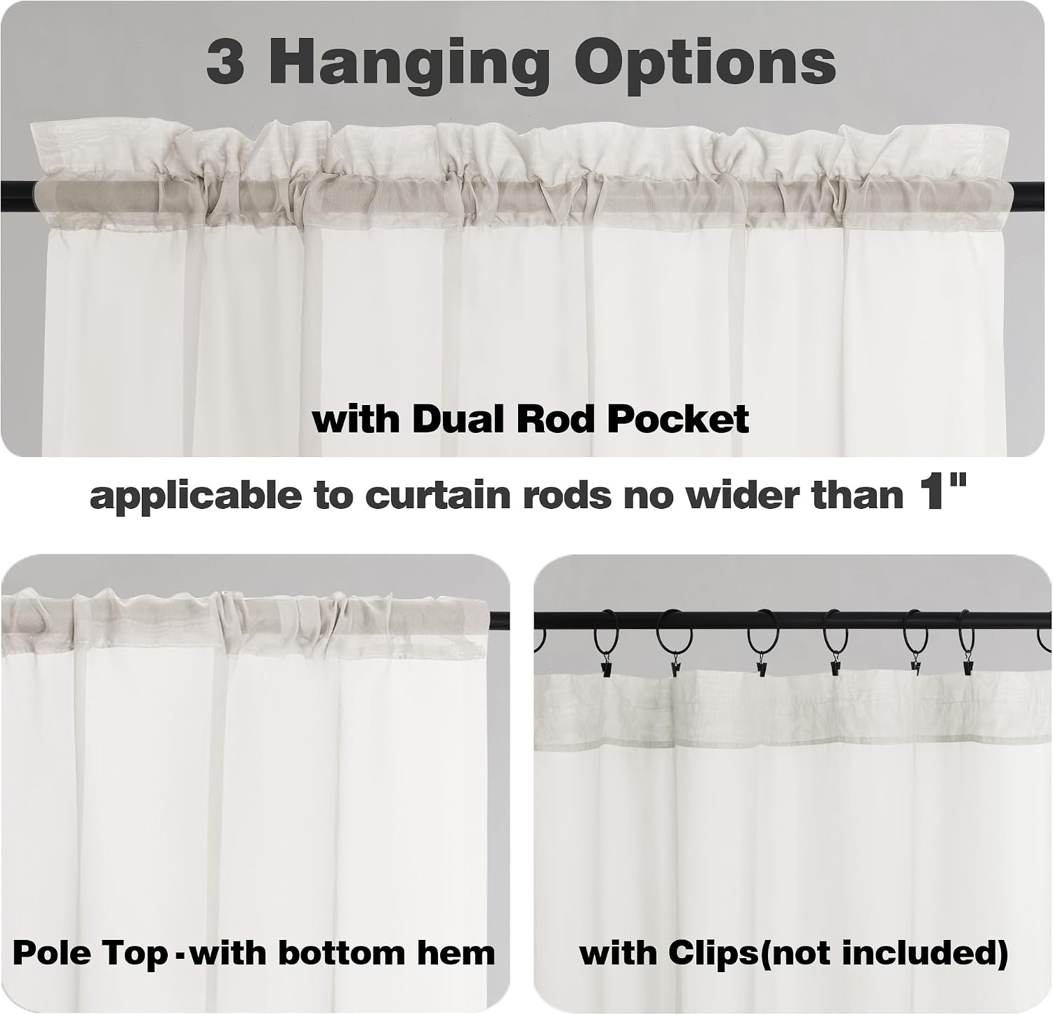 Detalle 2 de Chyhomenyc Ivory Sheer Curtains (96 Inch Length) — 2 Panels Set, Light-Filtering Voile