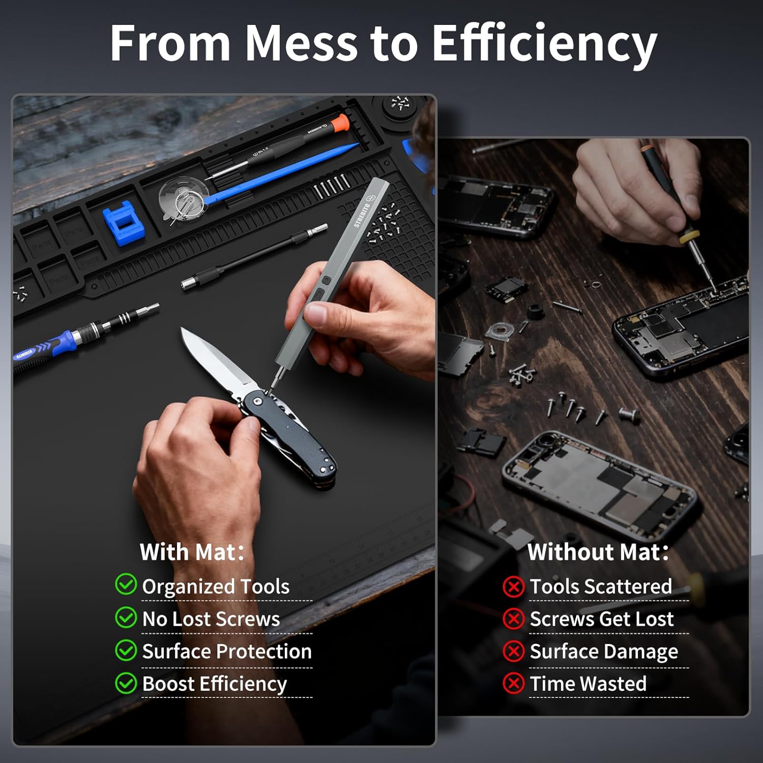 Thumbnail 1 de STREBITO Soldering Mat Large (21.7" x 15.8") with Magnetic Screw Zones, Heat-Resistant Silicone Up to 932°F