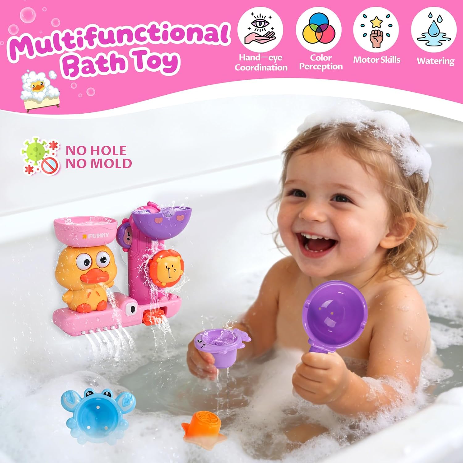 Thumbnail 3 de Baby Bath Toys: Pink Duck Water Play Set for 1–3 Year Olds