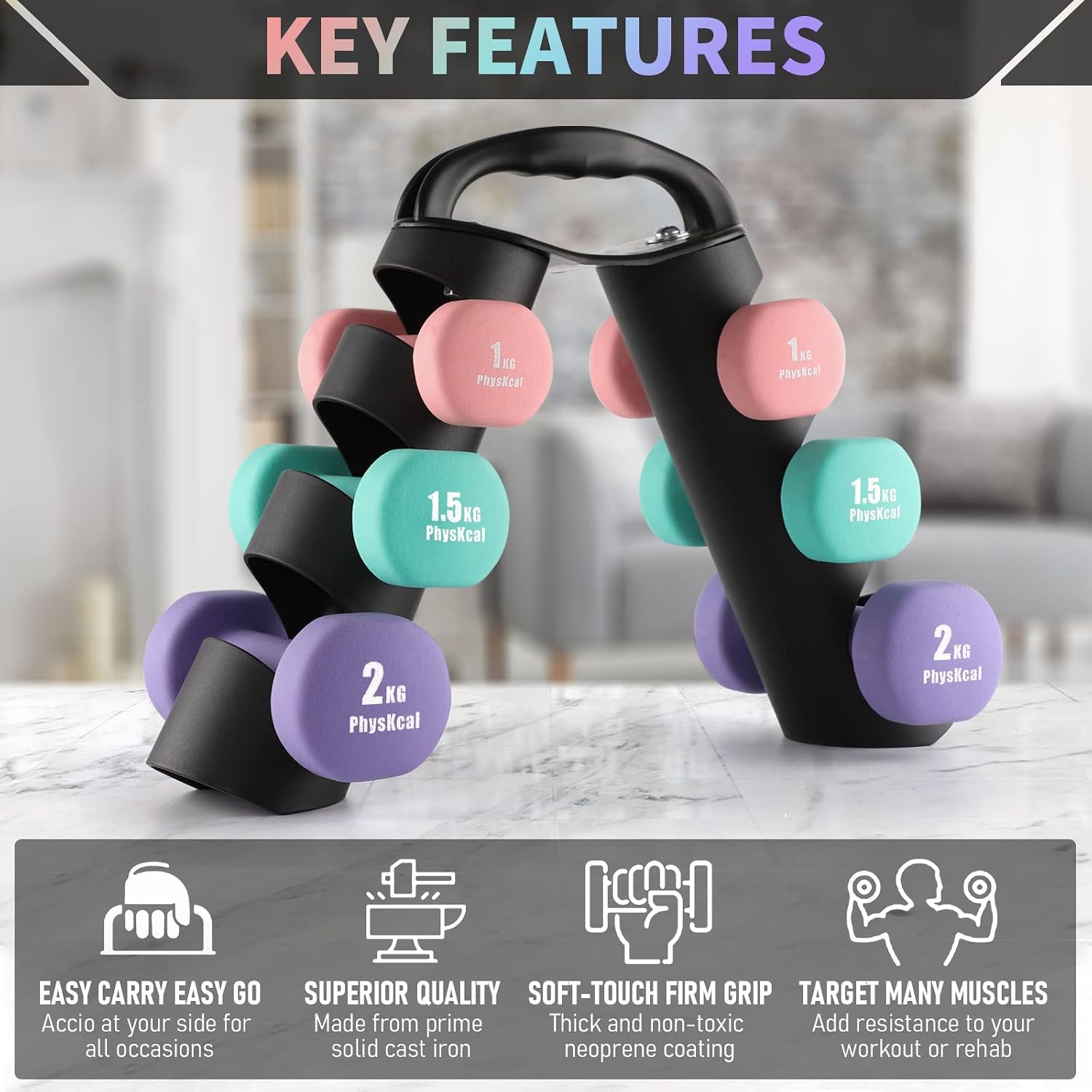 Detalle 2 de PhysKcal Dumbbells Set 1–2kg