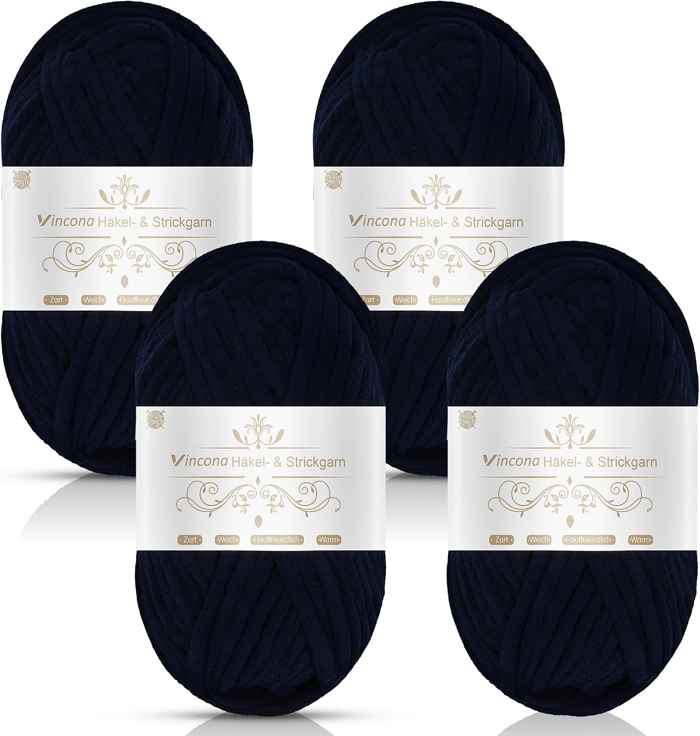 Vincona Lot de 4 pelotes de fil chenille super épais 100 g – bleu tibétain, pour crochet et tricot
