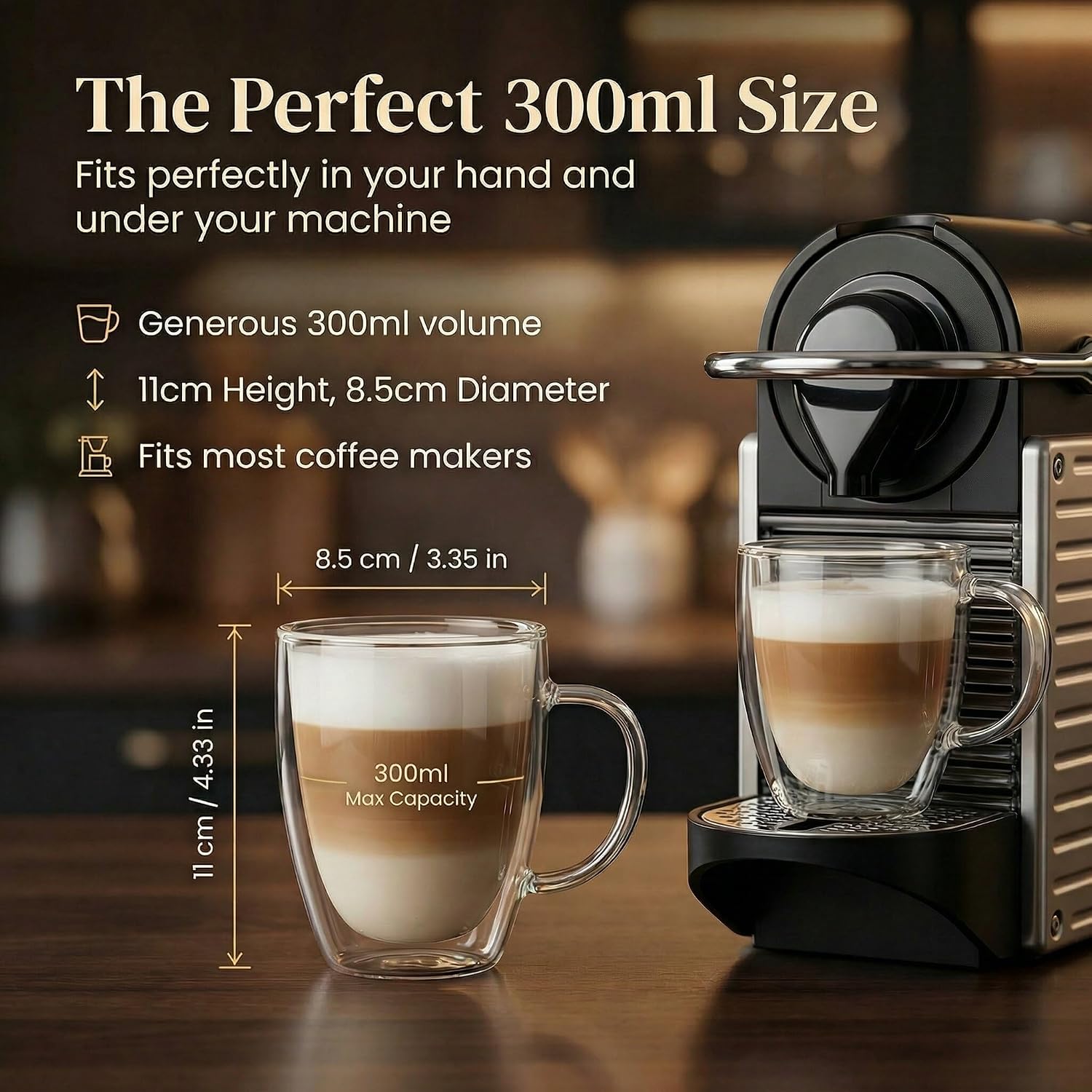Detalle de GOODS+GADGETS Double-Walled Borosilicate Glass Cups, 300 ml, Set of 6