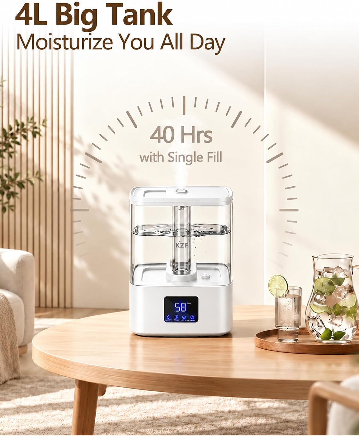 Detalle 2 de KZF 4L Cool Mist Humidifier with Top-Fill Design and Humidity Display