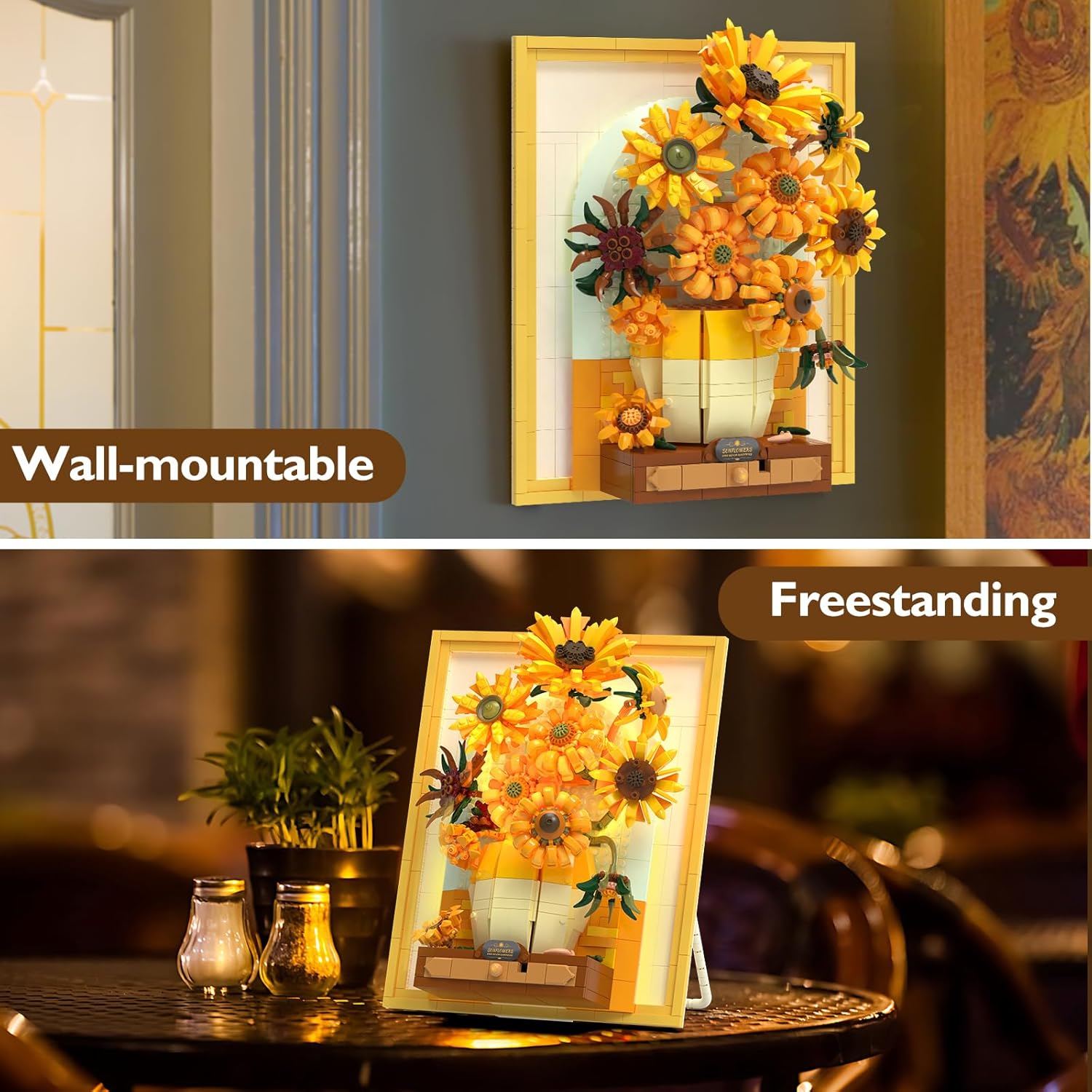 Thumbnail 2 de JMBricklayer Set da costruzione con girasoli e luci, Wall Art Crafts bouquet floreale (70004)