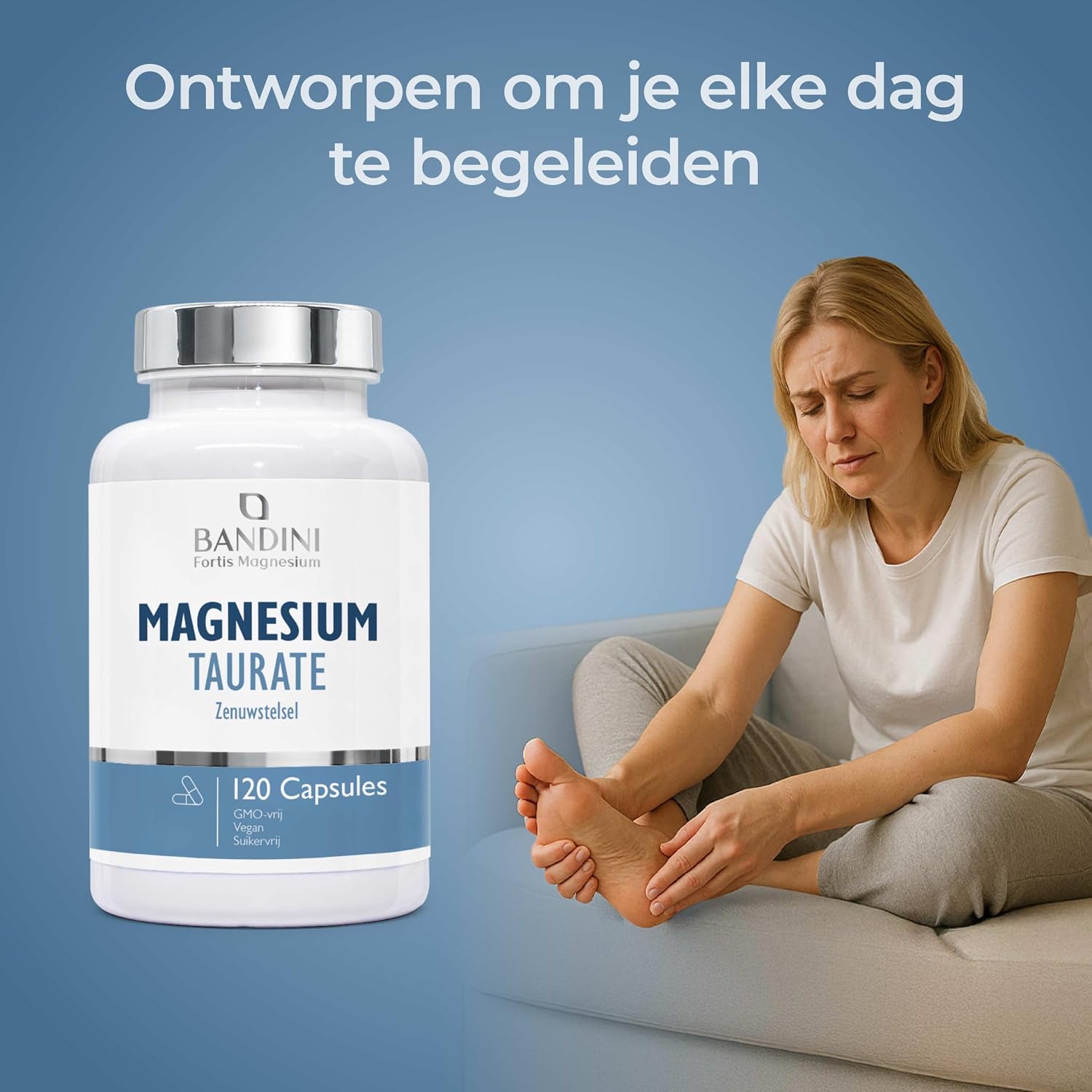 Detalle de Bandini Magnesiumtauraat 2.000 mg, 120 vegan capsules, 160 mg elementair magnesium