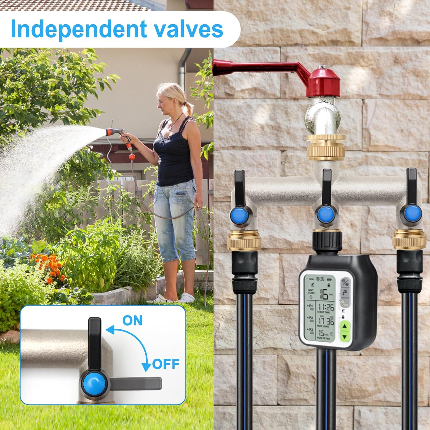 Detalle de Wasserverteiler 4-Wege aus Messing mit Verlängerungsgriff – 3/4-Zoll auf 1/2-Zoll Adapter für Haus & Waschmaschine