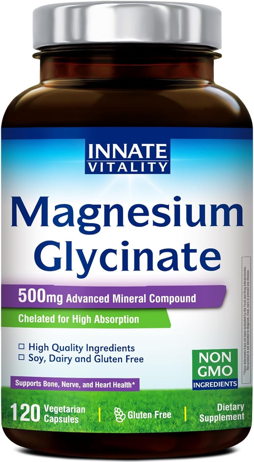 Detalle de Innate Vitality Magnesium Glycinate 500mg, 70mg Elemental, 120 Capsules