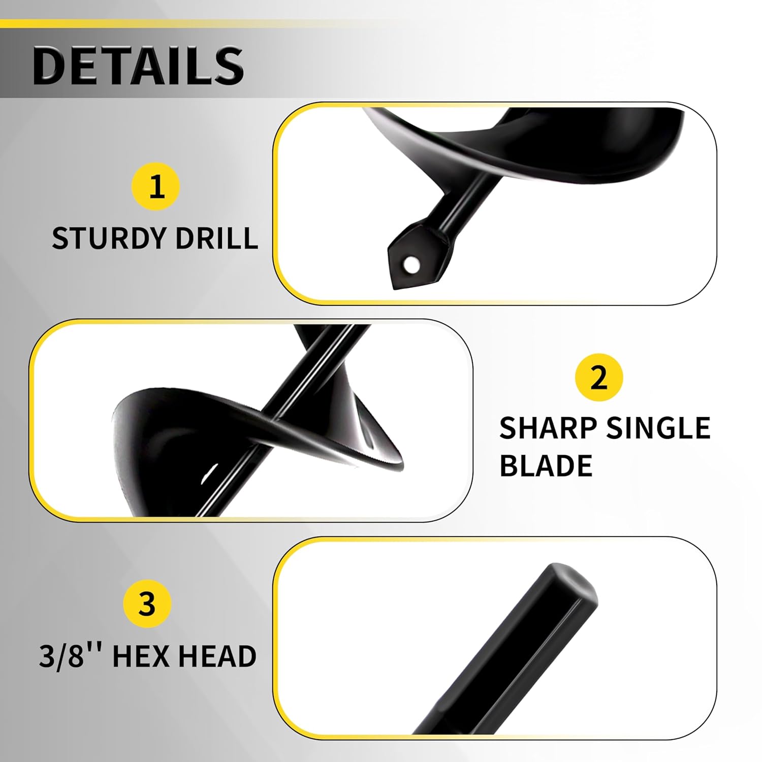 Thumbnail 2 de 8x60cm Garden Planting Auger for Cordless Drill with 3/8" Hex Drive (Black) – Heavy Duty, Deep-Reach