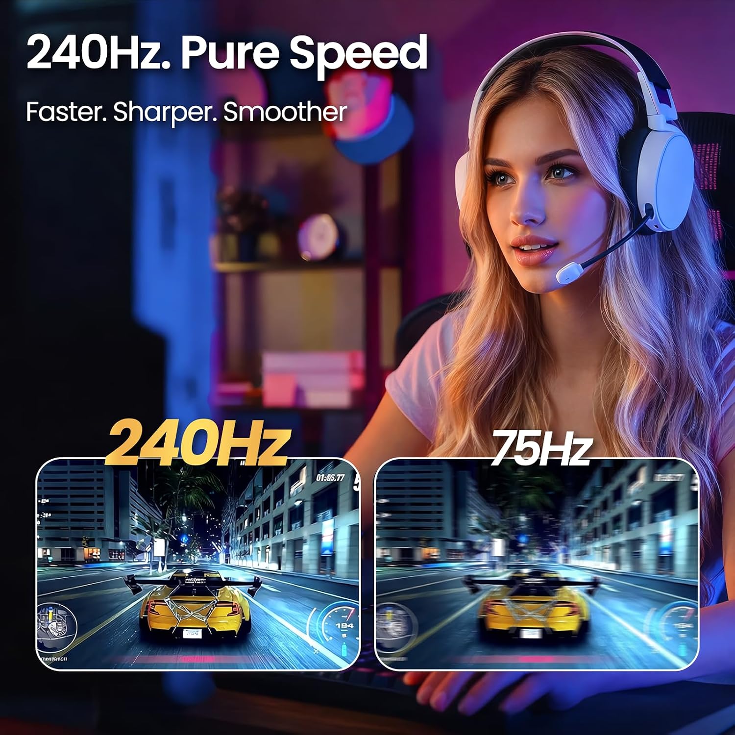 Detalle de CRUA 34" WQHD 240Hz Ultrawide Curved Gaming Monitor (1500R) with FreeSync, Built-In Speakers, and HDMI 2.1/DP 1.4