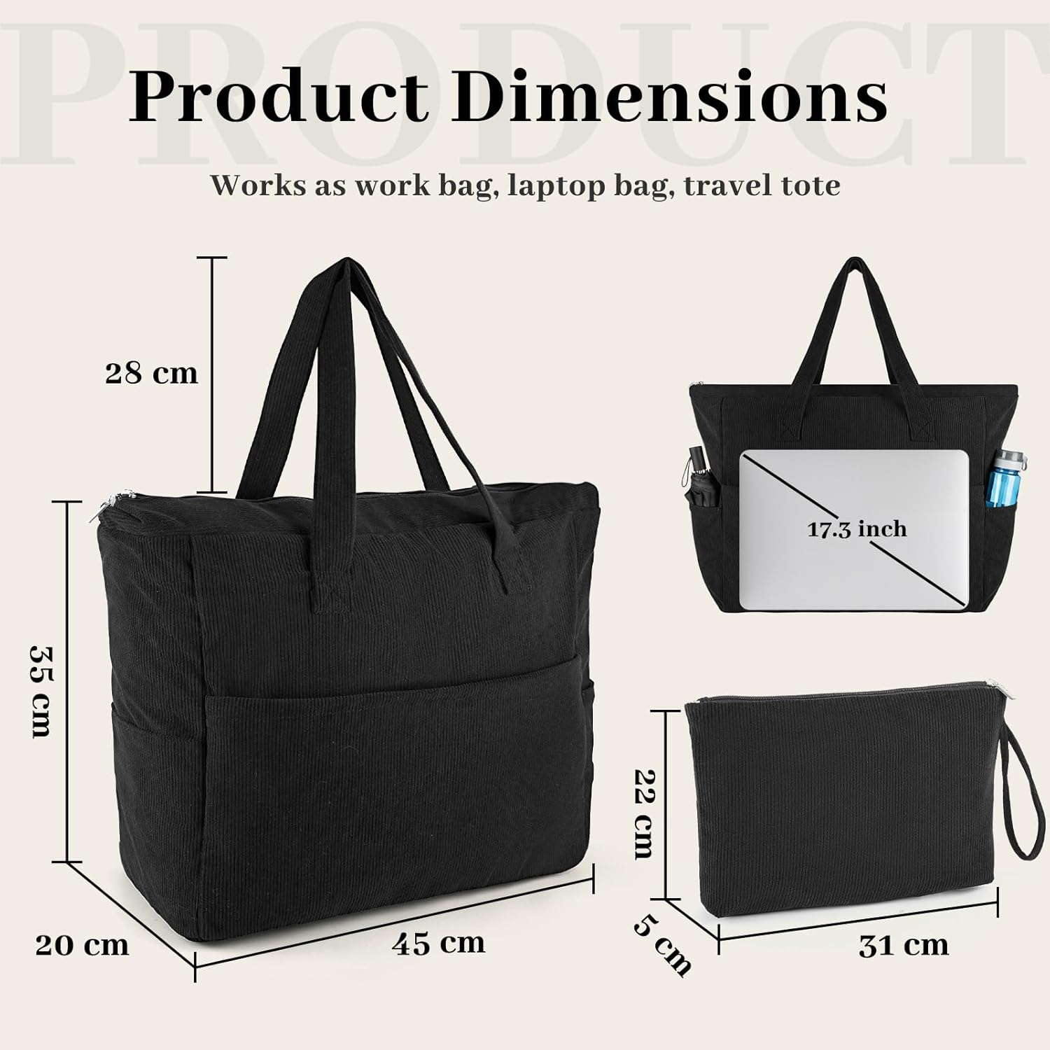 Thumbnail 2 de NADSSJL Cord Tasche Damen – Große Tote mit 17-Zoll- Laptopfach, 28 L