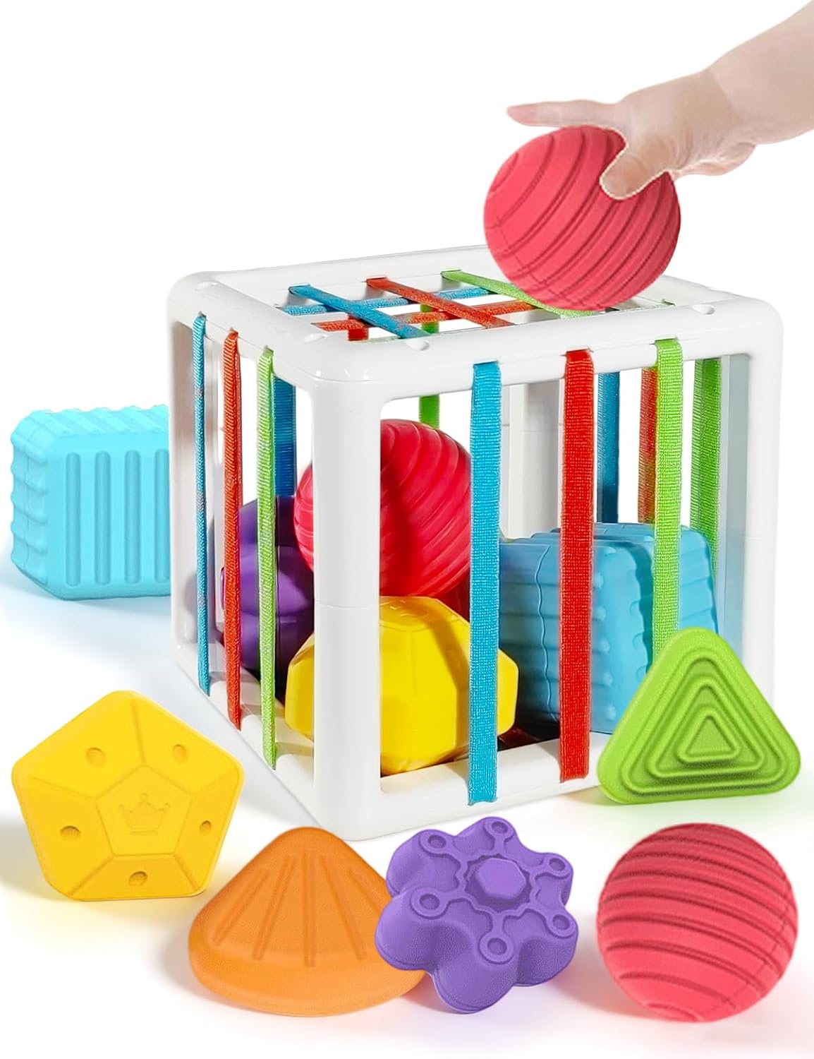 Detalle de BLCXTOYZ XB6601 Montessori Shape Sorter Activity Cube, 6-Piece Sensory Toy