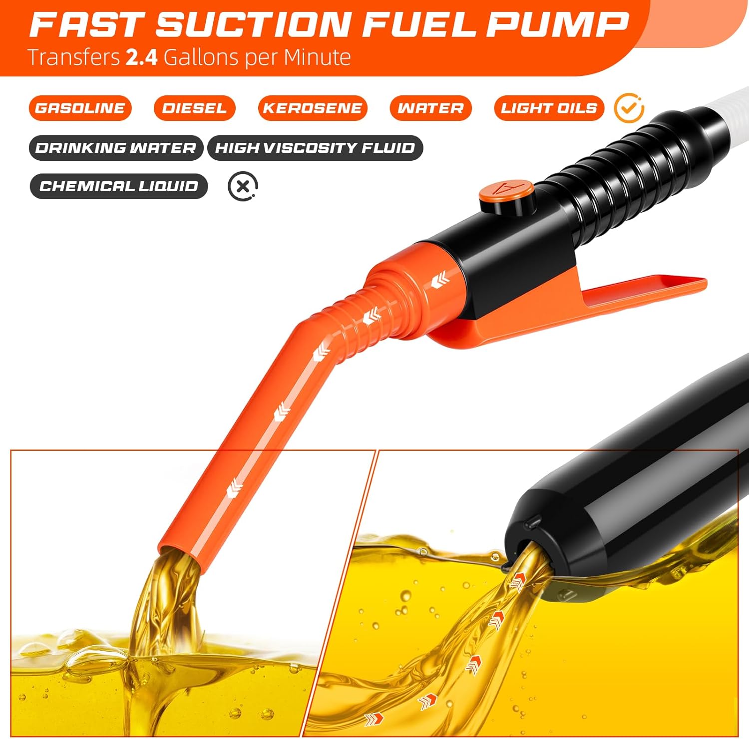 Detalle de BestCosy Automatic Electric Fuel Transfer Pump Siphon Pump (2.8 GPM) for Gas, Diesel, Kerosene & Water