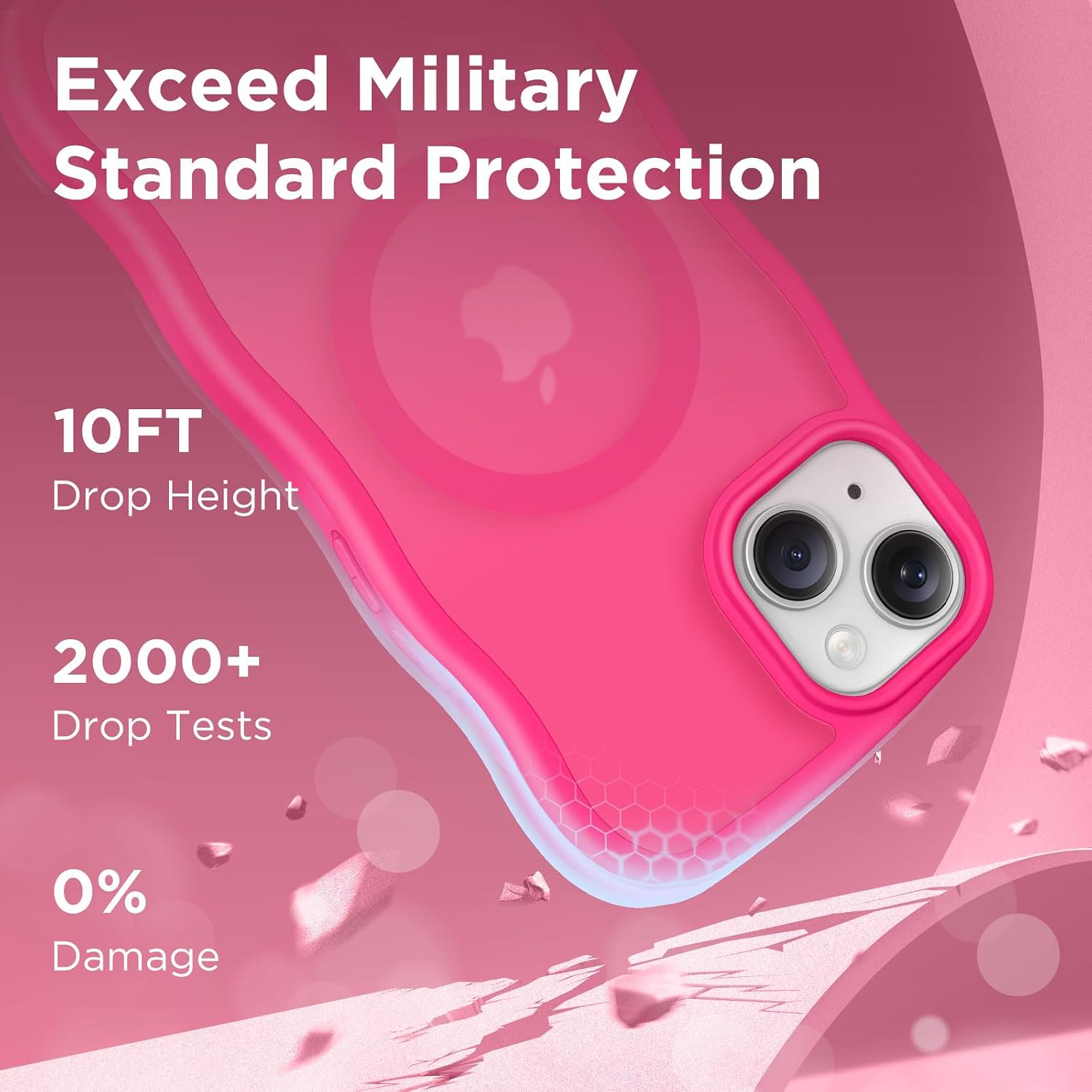Detalle de CAPRARO Cute for iPhone 13/14 Case with MagSafe, Curly Wave Edge, and 14 ft Drop Protection in Hot Pink