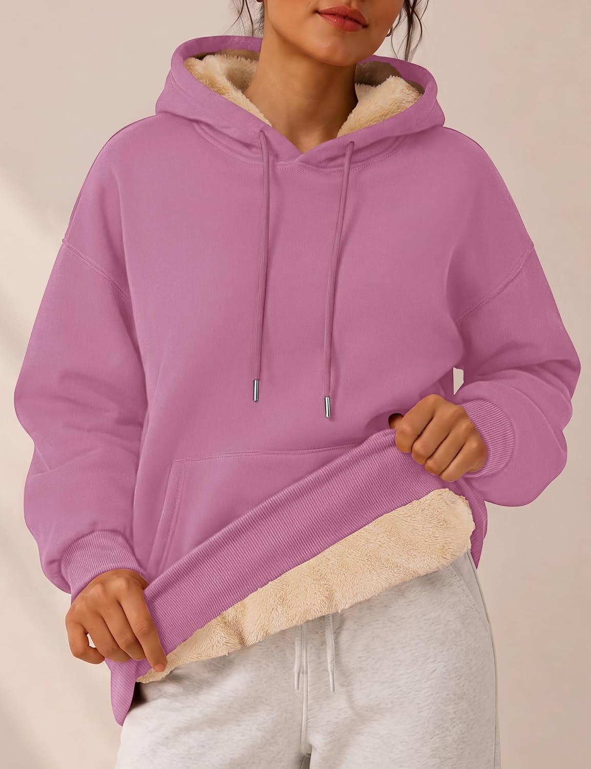 Detalle de LOMON Women's Sherpa-Lined Hoodie, Cotton Shell