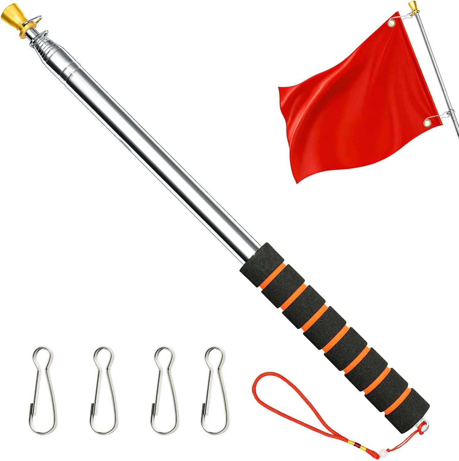 Detalle de APXEL mât de drapeau télescopique 3 m en acier inoxydable, orange (1 pièce)