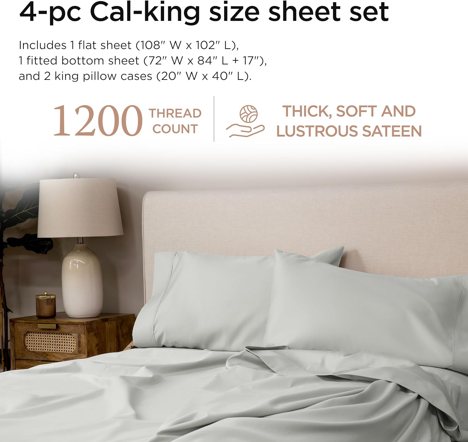 Thumbnail 1 de Threadmill Supima Cotton Sheets, 1200 Thread Count – Cal King 4-Piece Set