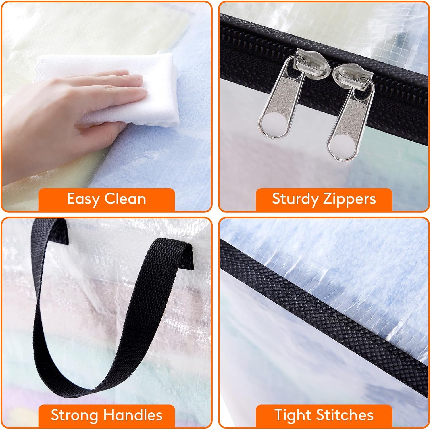 Detalle de Lifewit 3-Pack 60L Plastic Storage Bags, Clear PP, Foldable with Zipper Lids