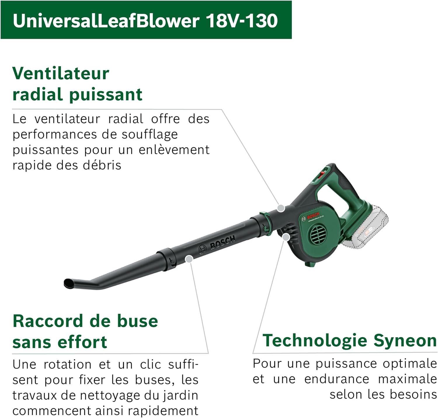 Thumbnail 2 de Bosch UniversalLeafBlower 18V-130 : souffleur de feuilles sans batterie pour le nettoyage rapide des jardins