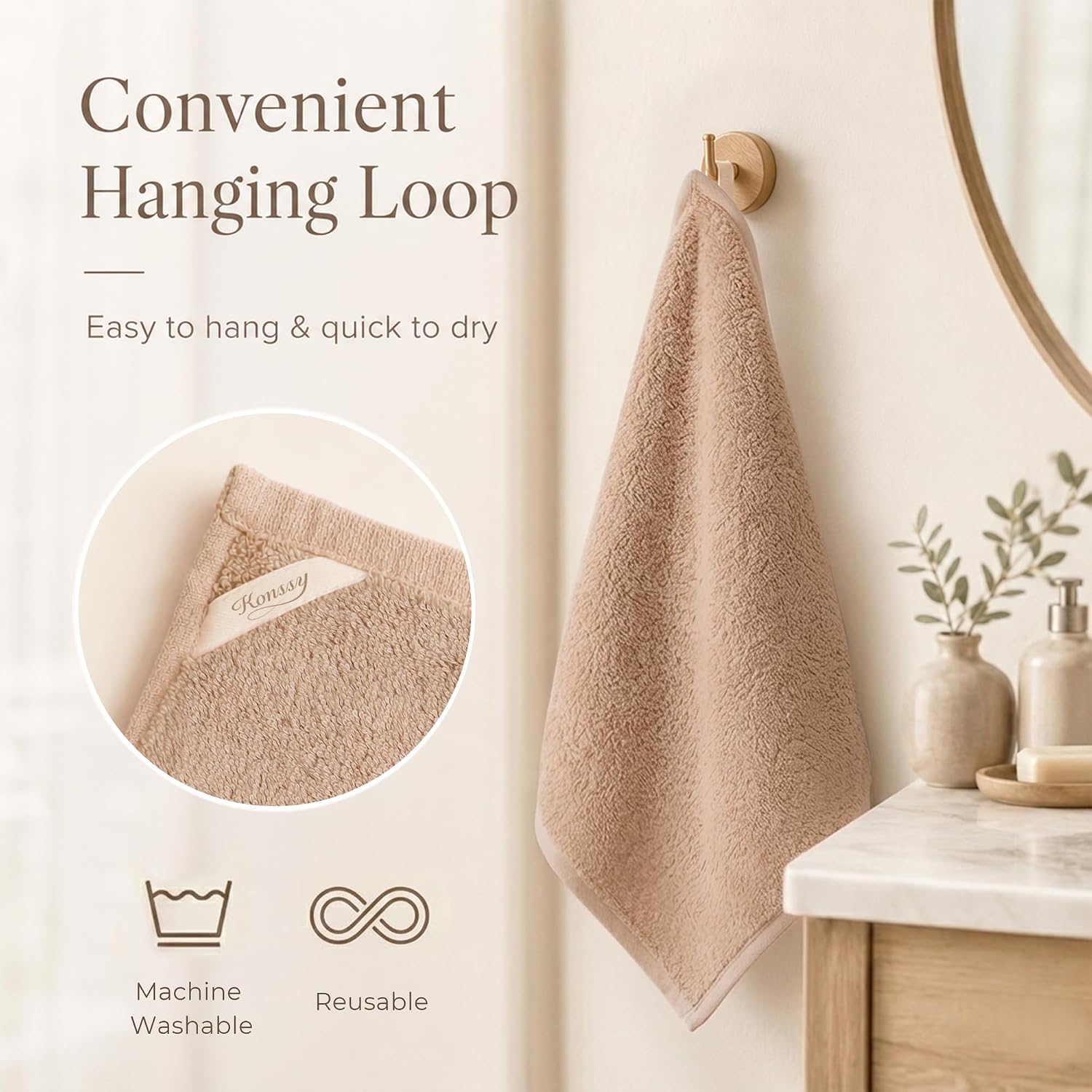 Detalle de Konssy Maoquan-Xiezhuangjin-2Dai-Tuo Cotton Terry Face Cloths, 6-Pack