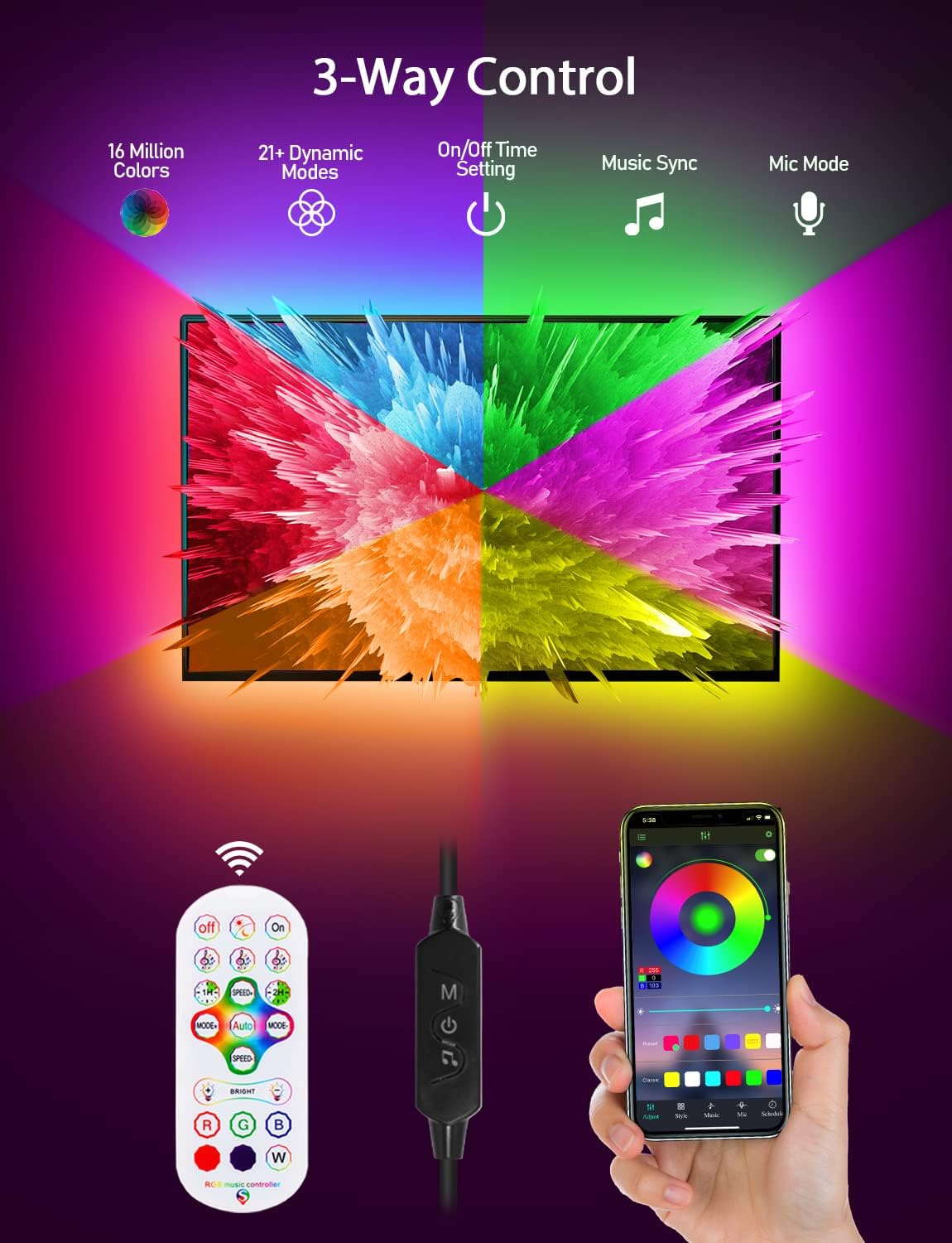 Thumbnail 2 de MATICOD LED Lights for TV (3m) – RGB Backlight for 32–43in TVs