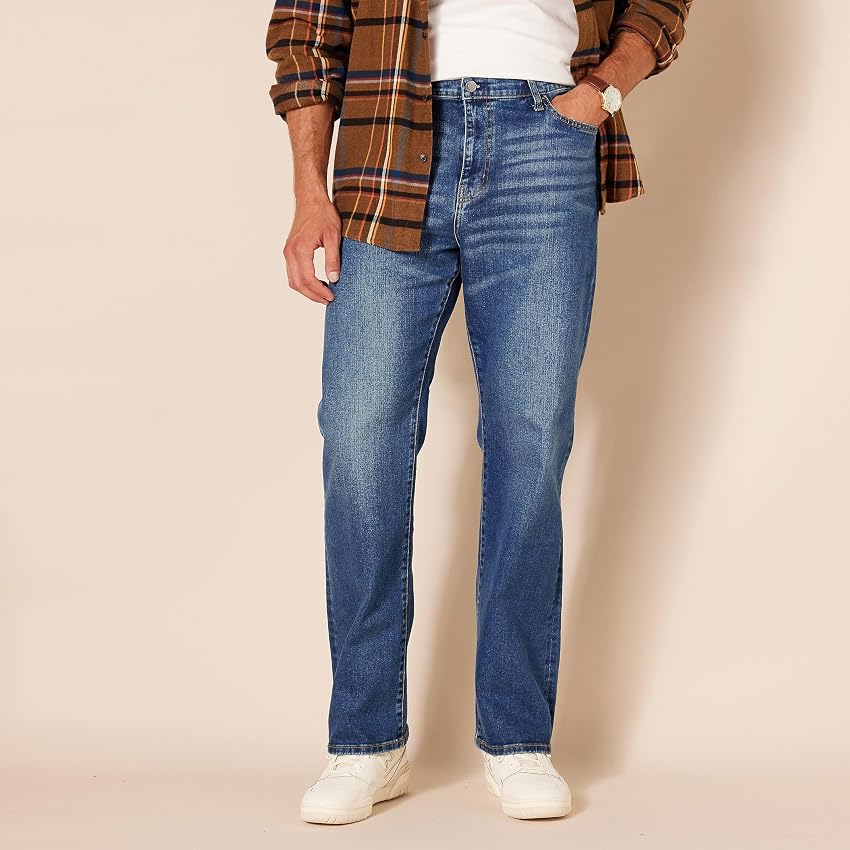 Thumbnail 5 de Amazon Essentials Pantalón Vaquero Elástico de Ajuste Recto para Hombre, Lavado Índigo 30W/32L
