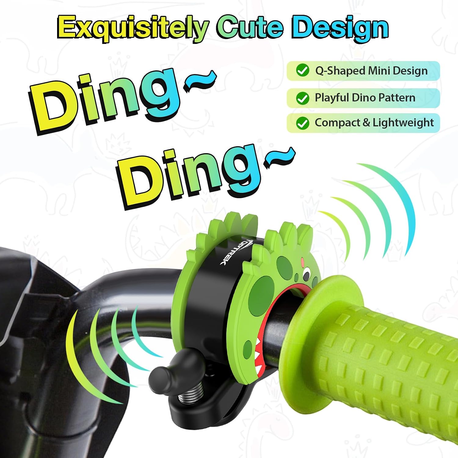 Detalle de toptrek Kids Bike Bell (95dB) Dinosaur Bell for Children’s Bikes & Scooters, Waterproof Alloy Bell