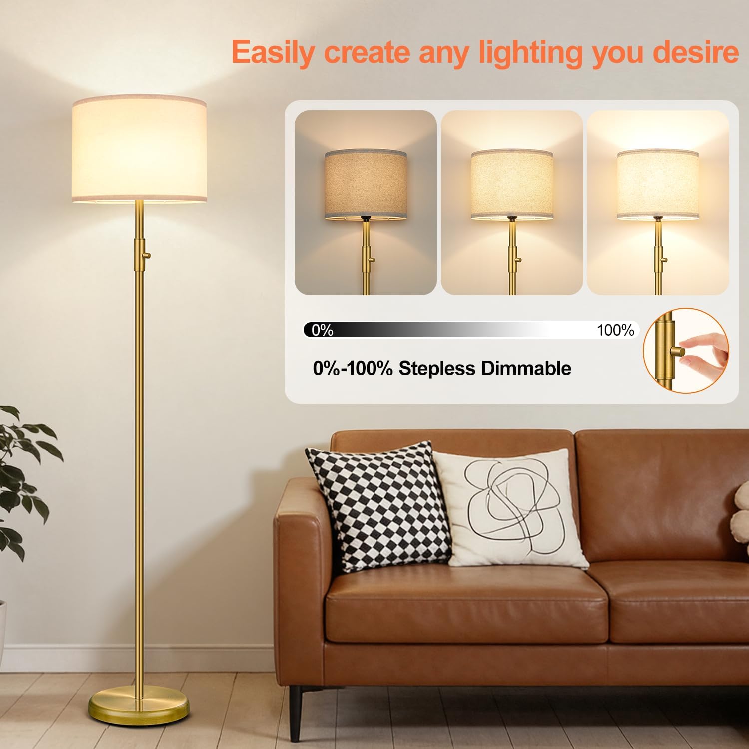 Detalle de Floor Lamp with Shade, Brass