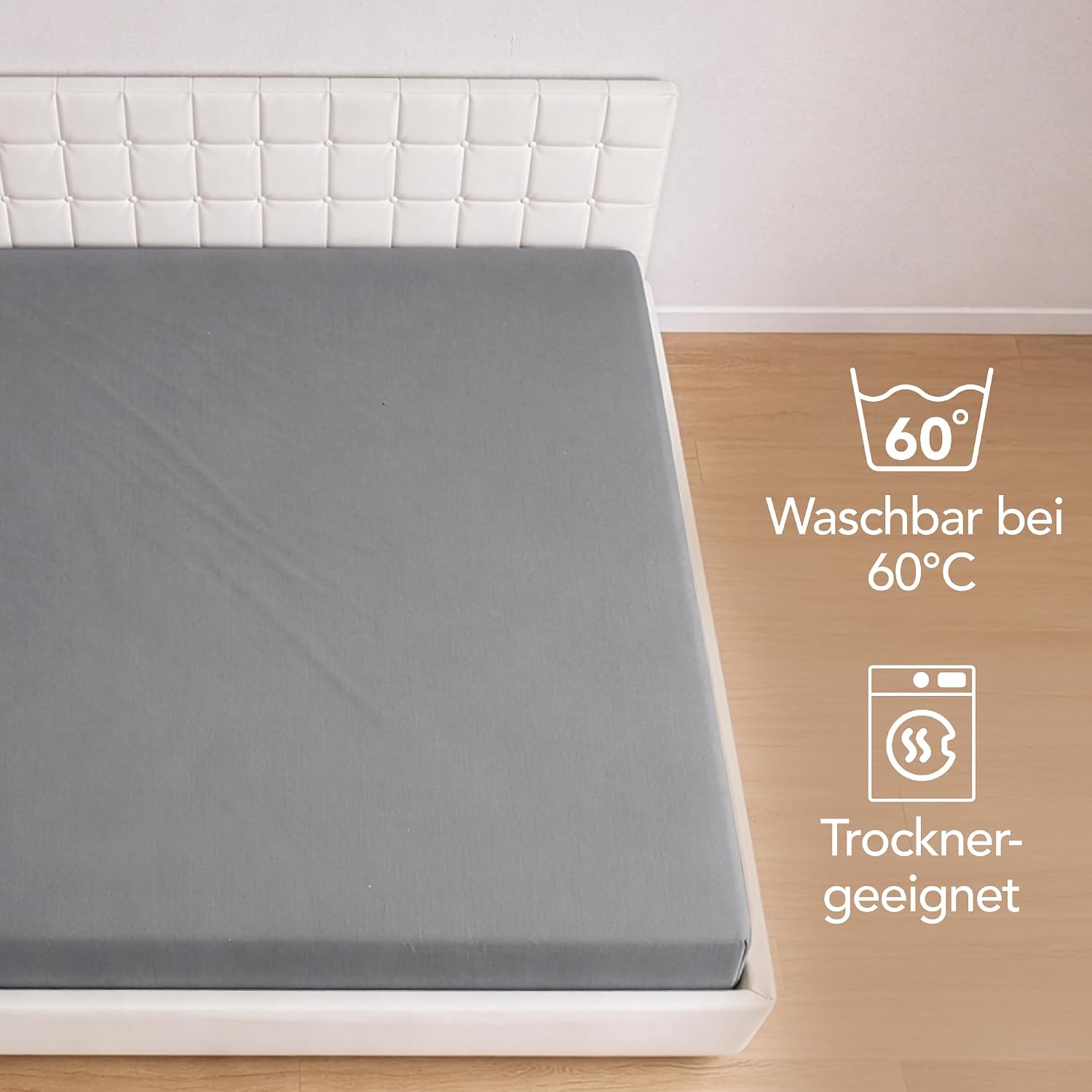 Detalle de Dreamzie Spannbettlaken 70x200 cm aus 100% Baumwolle Jersey, Anthrazit – bis 15 cm Steghöhe