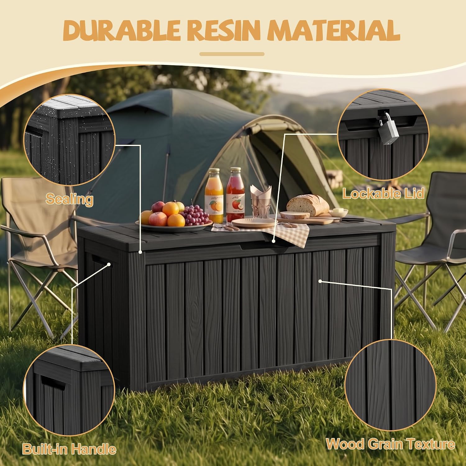 Thumbnail 3 de EFU C109C 175-Gallon Resin Deck Box with Gas Struts, Wheels & UV Protection