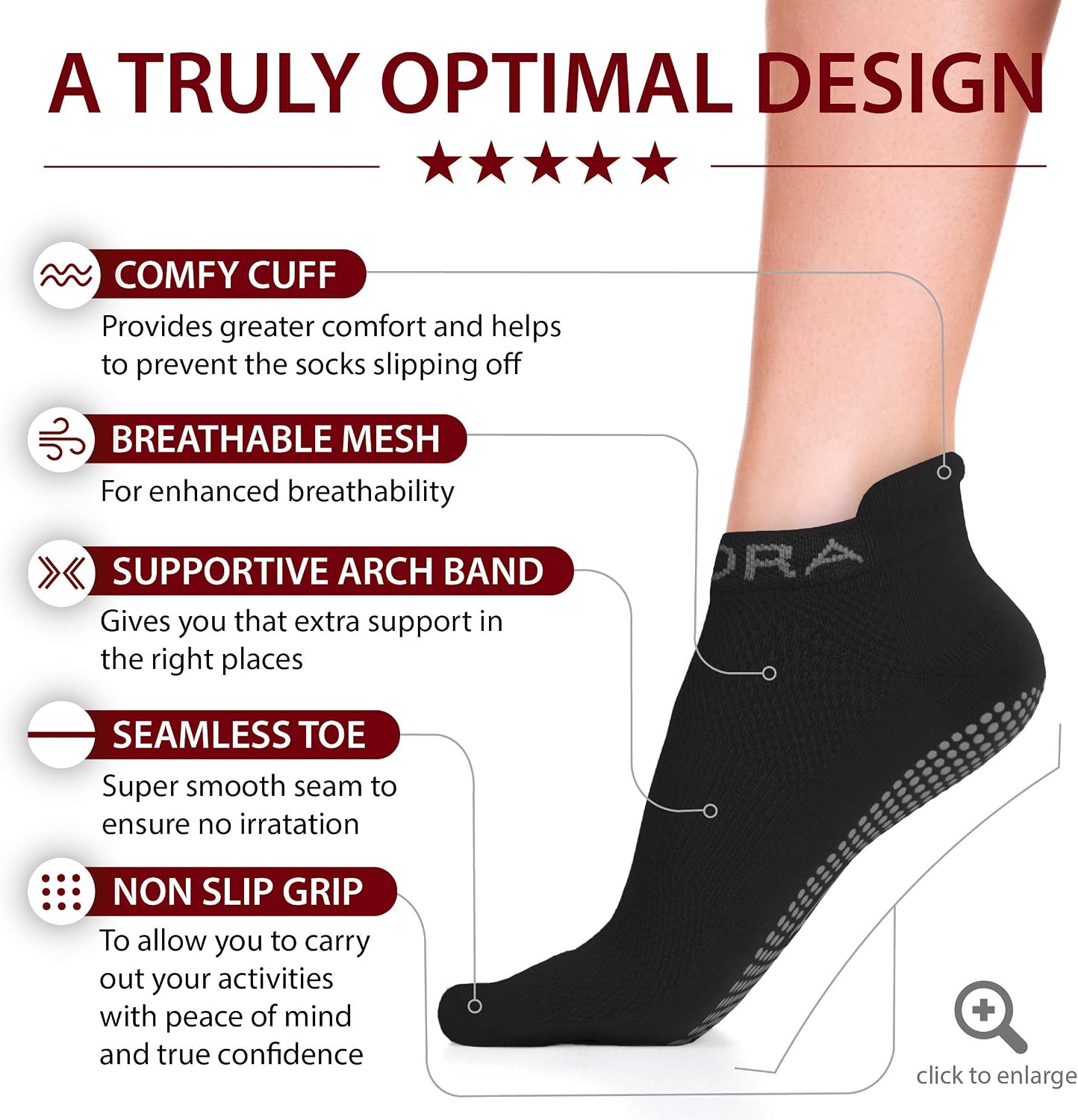 Detalle de Rymora Non Slip Anti Skid Grip Socks (2 Pairs) for Pilates, Yoga, Barre, Dance & Fitness