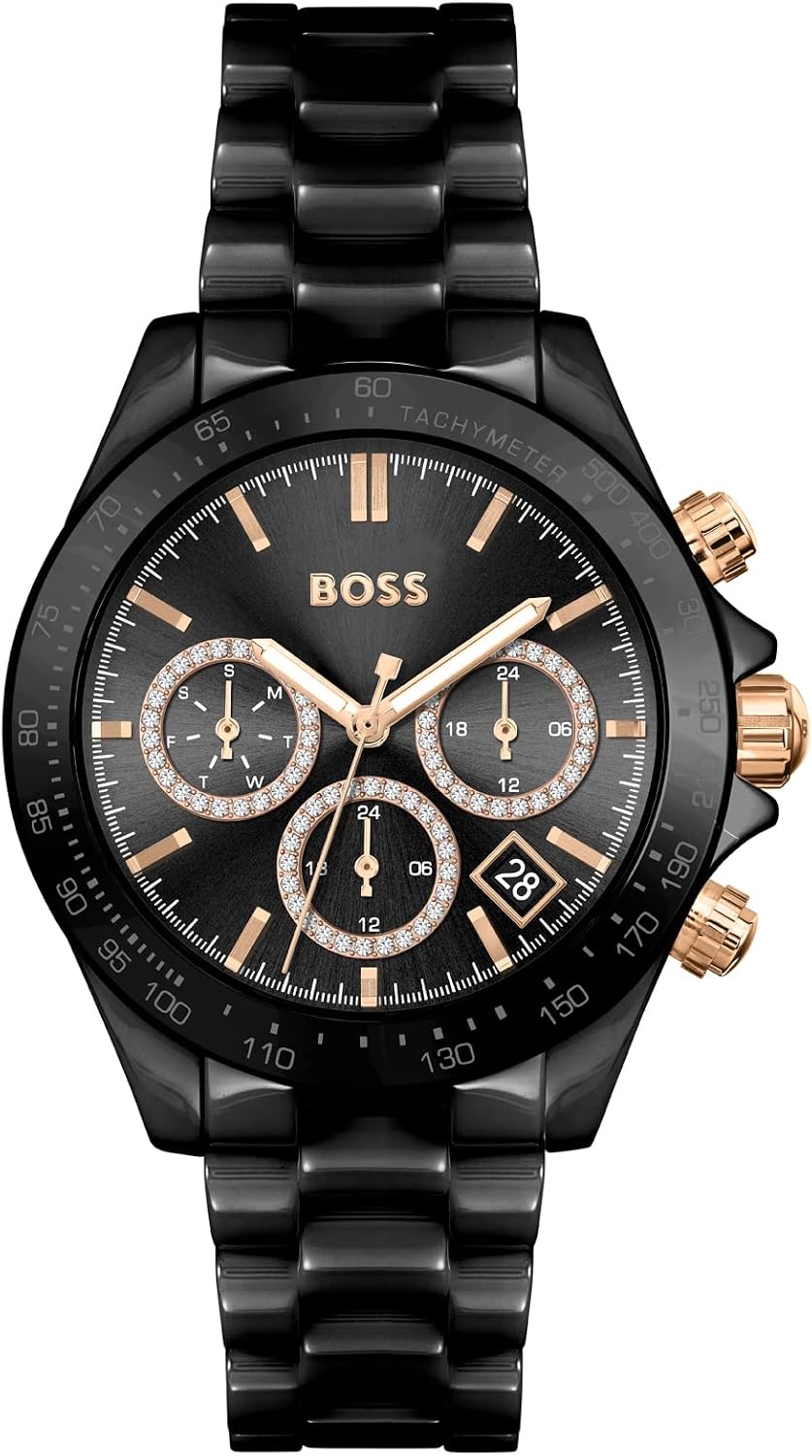 Detalle de BOSS orologio analogico multifunzione al quarzo da donna Novia con cinturino in acciaio o ceramica