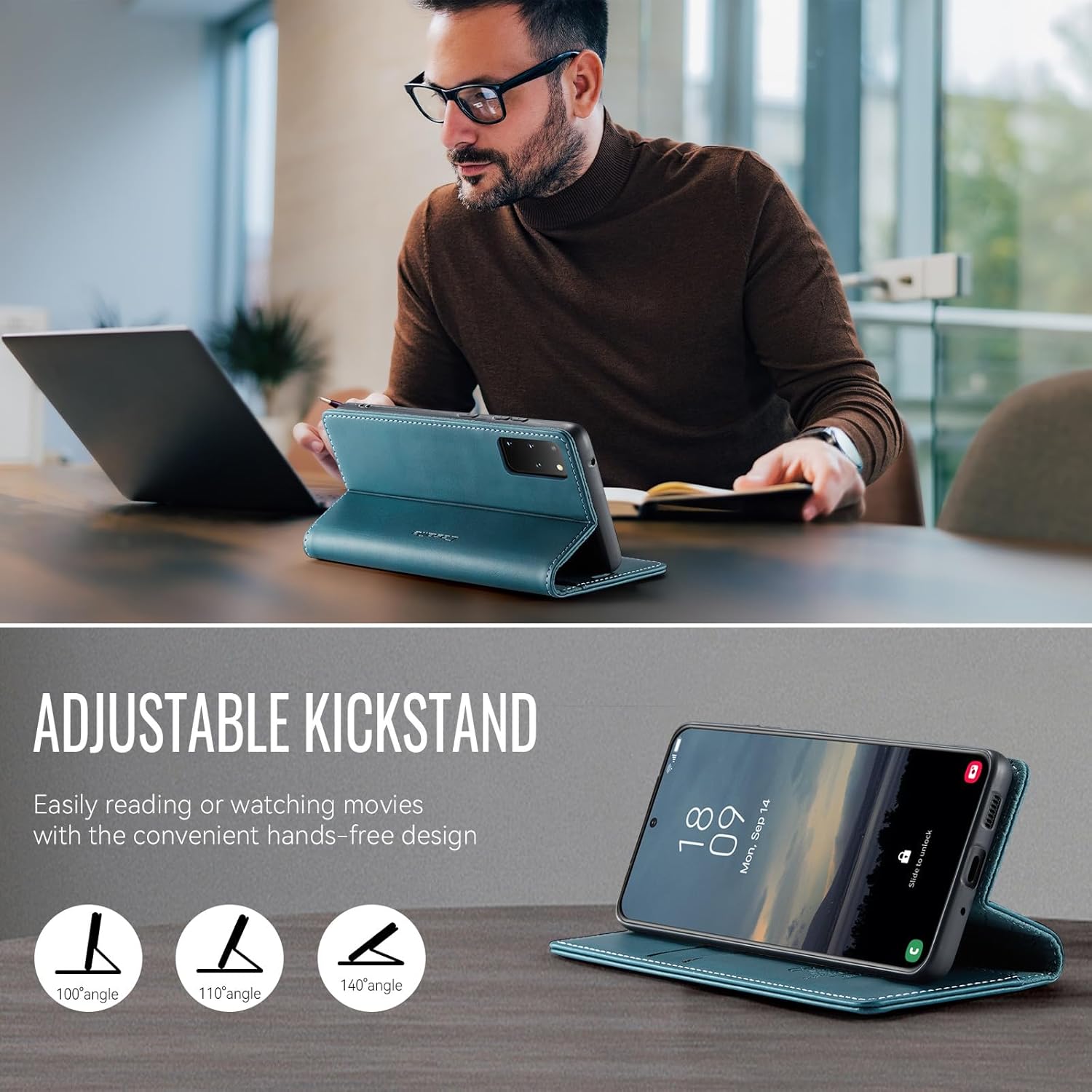 Thumbnail 4 de Cracedily Handyhülle für Samsung Galaxy S20 Plus (6,7") – klappbares Flip-Case mit Kartenfächern, RFID-Blocker und Standfunktion, Blaugrün