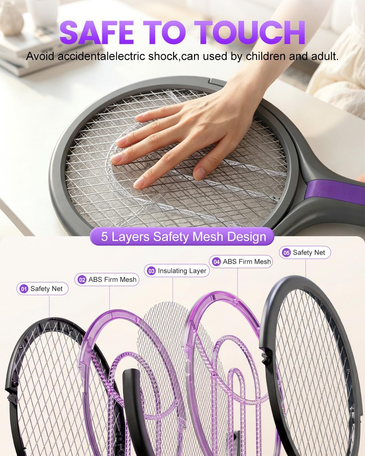 Thumbnail 4 de Molxss Rotating Head Electric Mosquito Swatter 4000V with Telescopic Extension