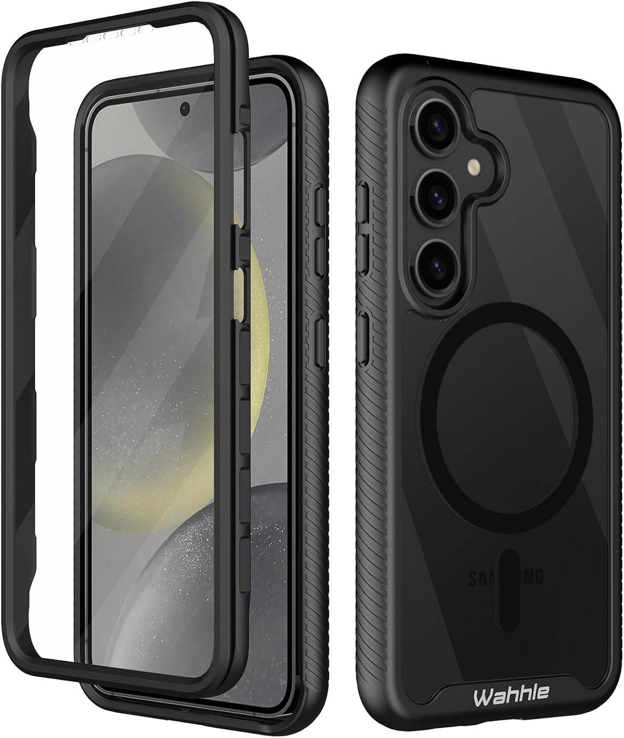 Detalle de wahhle Galaxy S24+ Plus Case with Built-in Screen Protector, 360° Shockproof, Slim Magnetic Wireless Charging