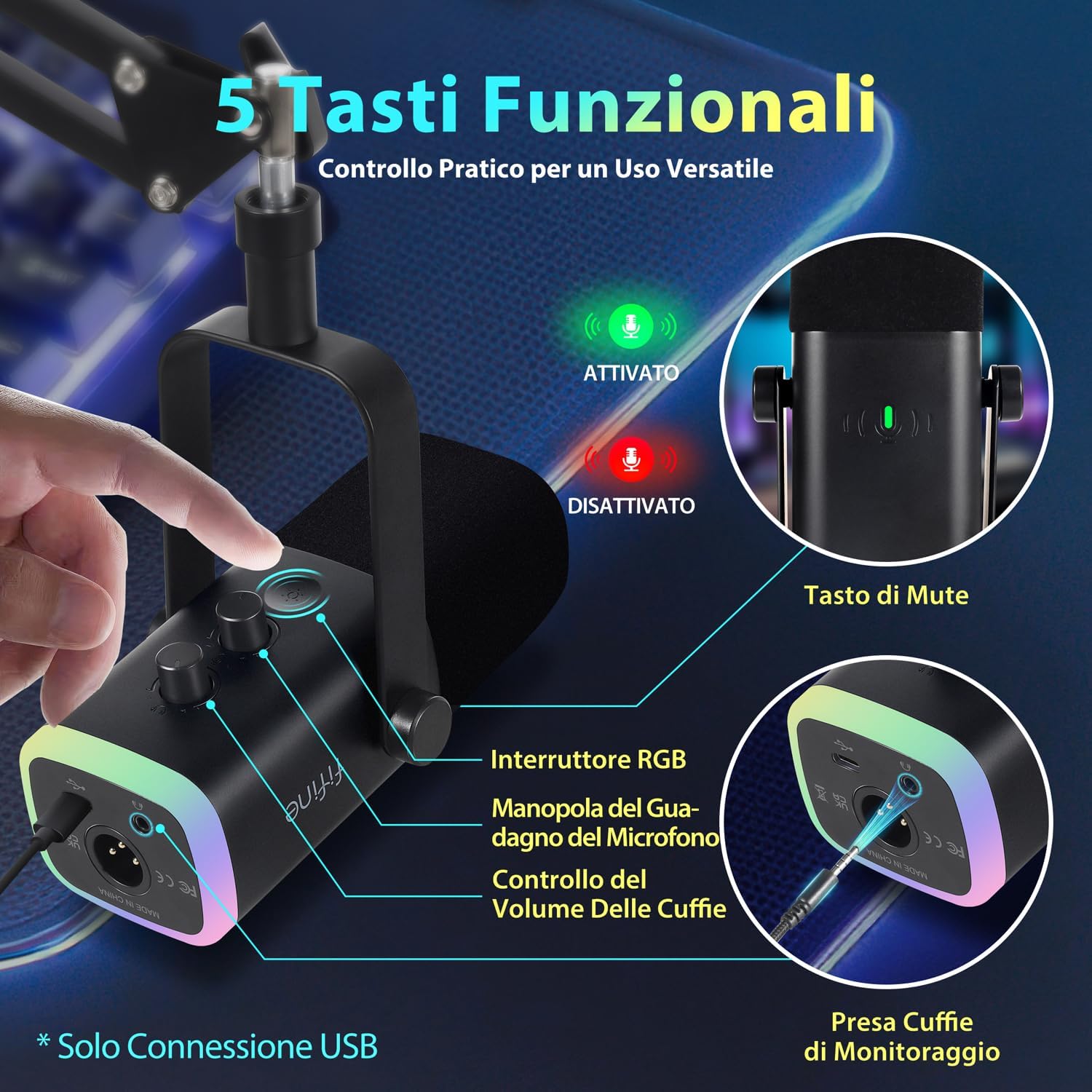 Detalle de FIFINE XLR Streaming Microfono Kit: dinamicità USB/XLR per podcast, gaming e streaming
