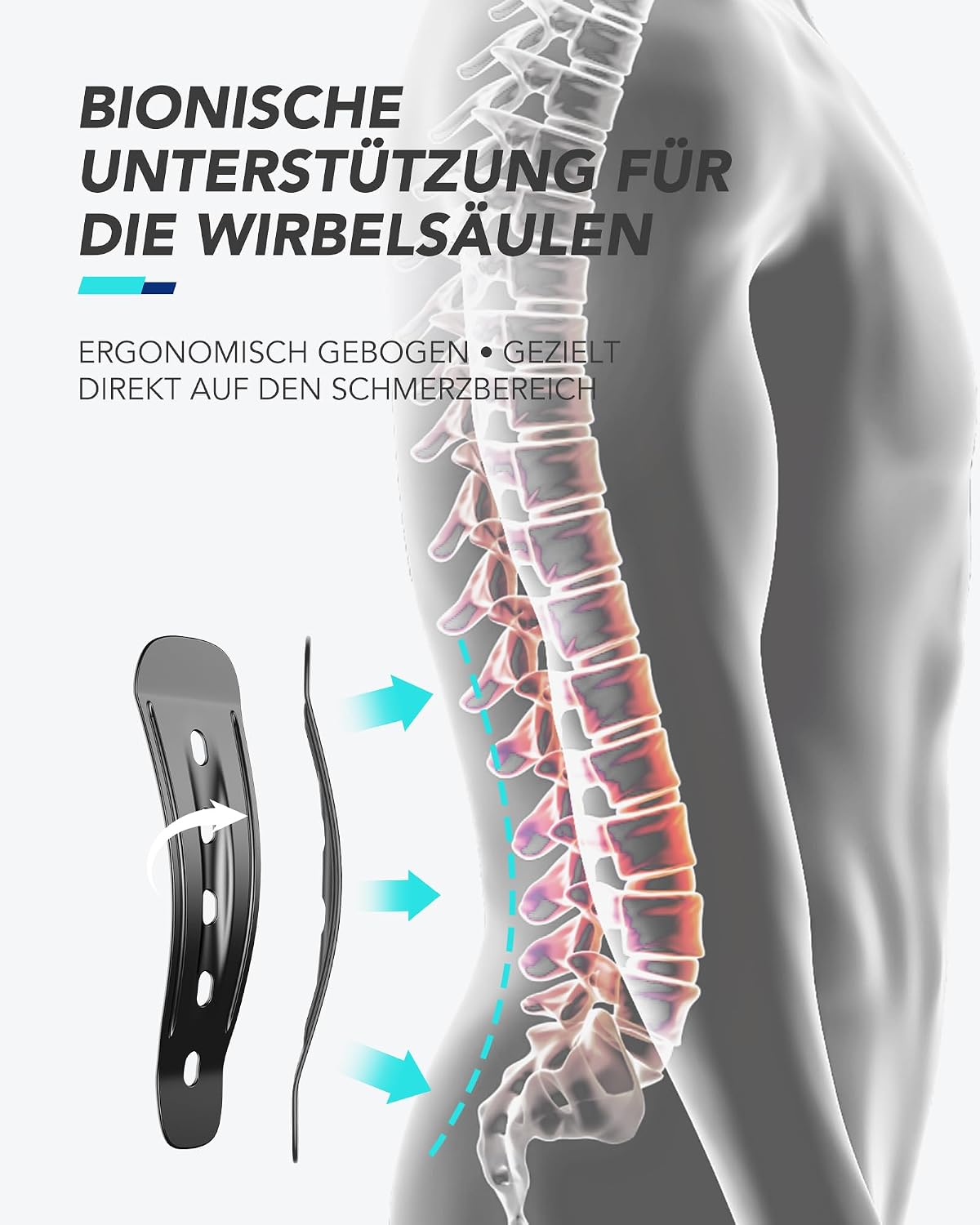 Detalle de Fitomo Lendenwirbelstütze mit Karbonfaserschienen – ergonomische Rückenstütze bei Ischias & Bandscheibenvorfall