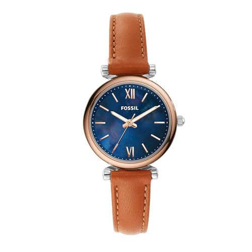 Detalle de Fossil Carlie, orologio da donna al quarzo con quadrante blu e cinturino in pelle